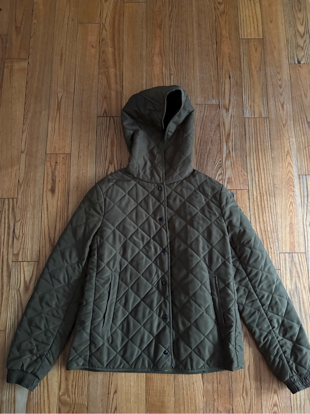 Zara Quilted Hooded Jacket in Olive Green